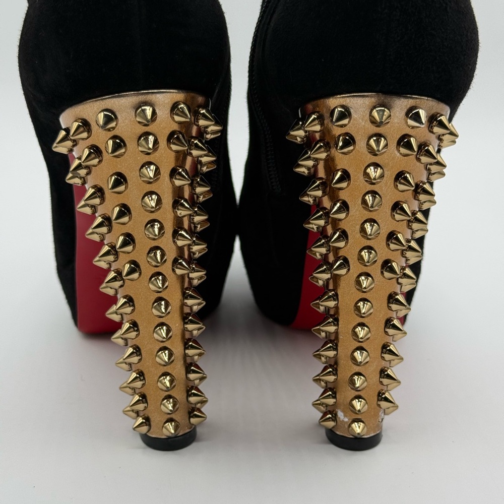 Christian Louboutin Black Suede Studded Heel Taclou Ankle Boots Size 37.5 - Picture 6 of 17